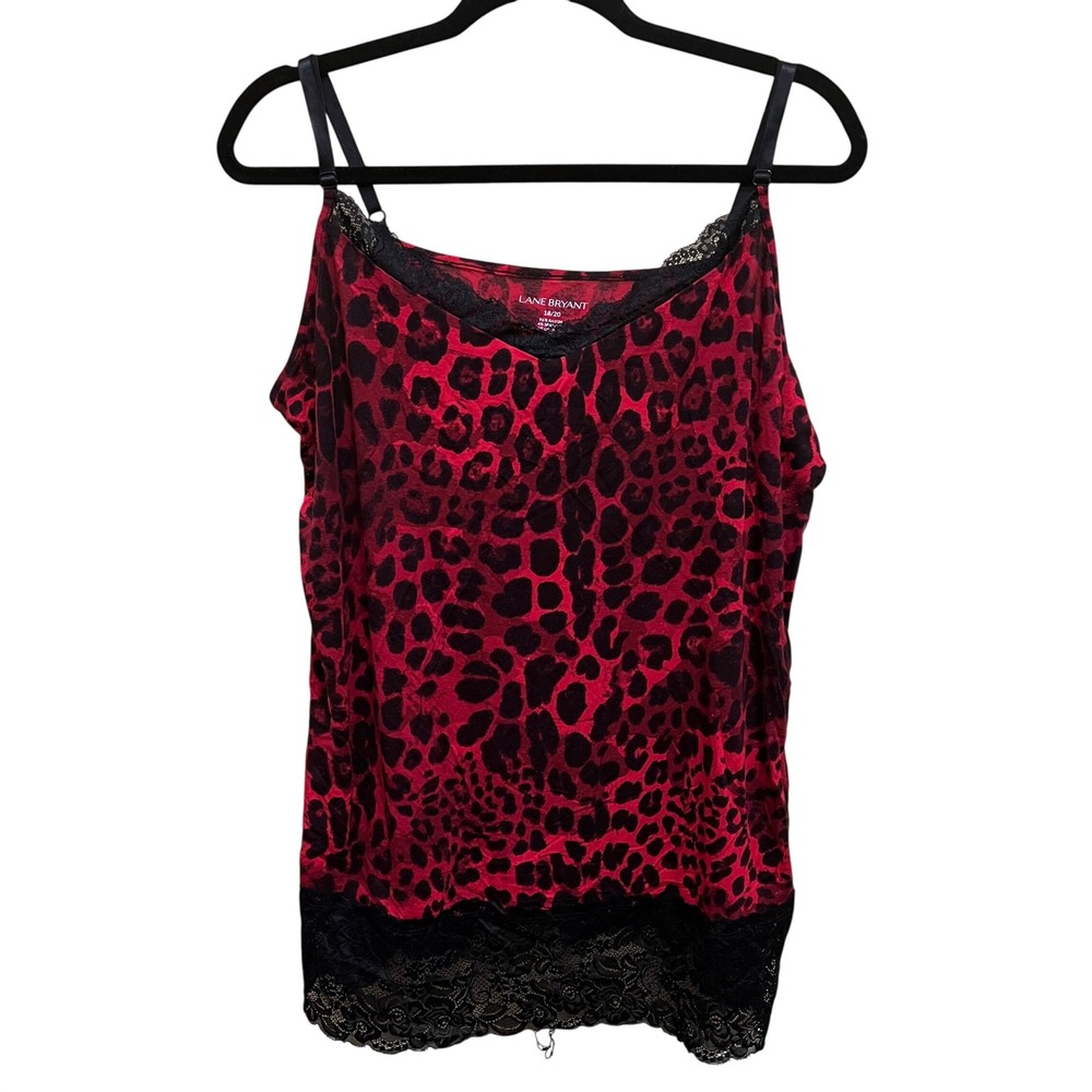 Lane Bryant Red Black Leopard Print Lace Trim Camisole Top Plus Size 18/20